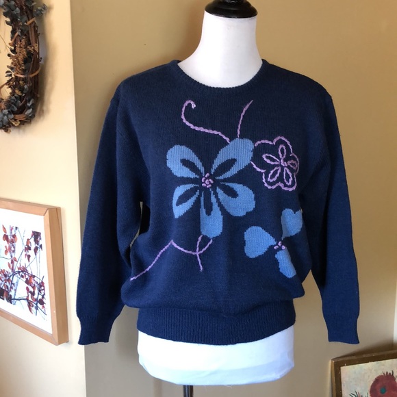 Vintage 70’s DEVON Size Large Texture Embroidery Knit Floral Daisy Taiwan NEW